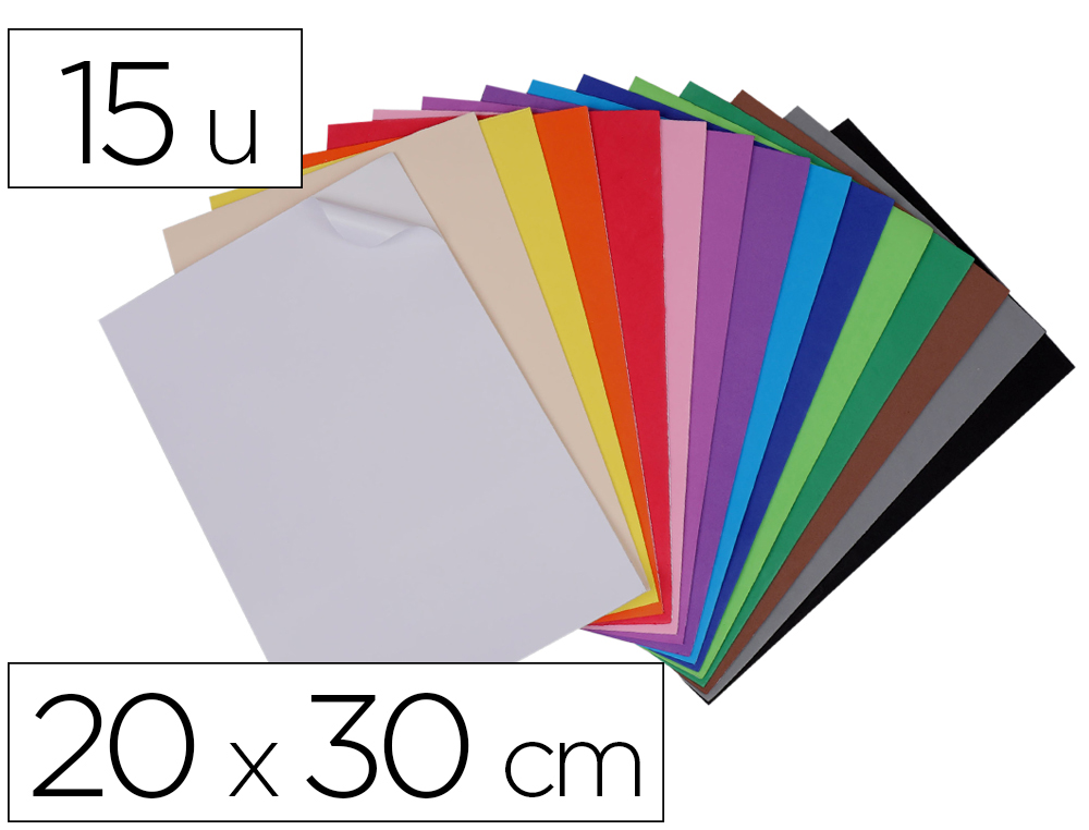FEUILLE MOUSSE O'COLOR CAOUTCHOUC EVA ADHESIVE       20X30CM 15 COLORIS ASSORTIS   POCHETTE 15 UNITES