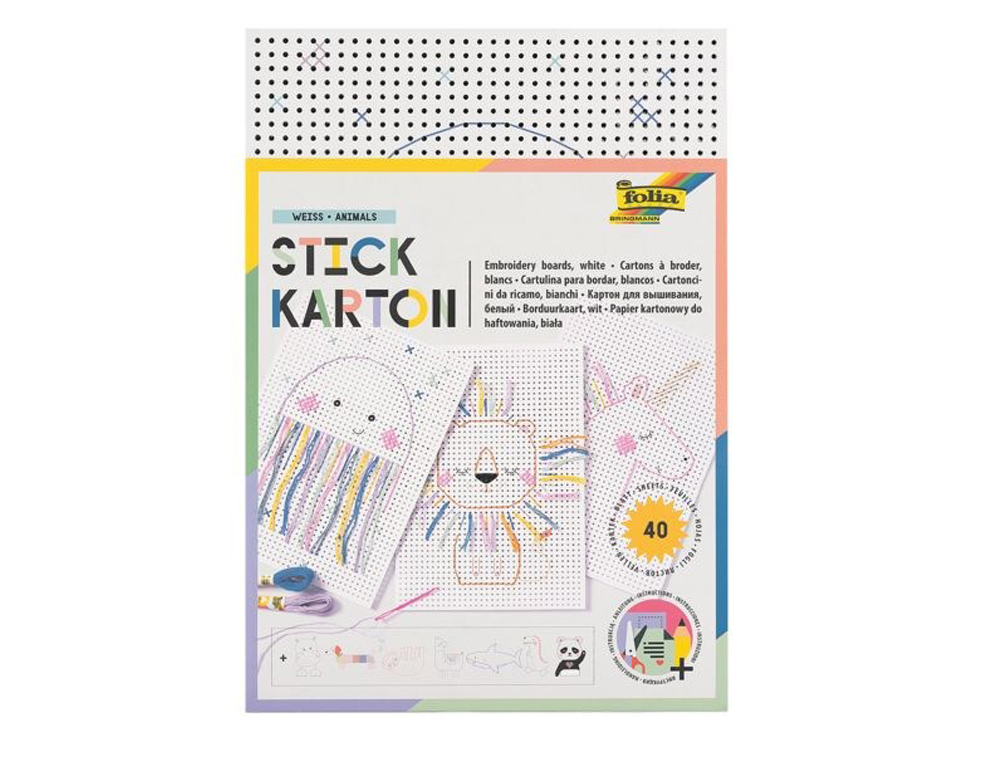 CARTON A BRODER FOLIA ANIMAUX 175X245MM DIFFERENTS MODELES  COLORIS BLANC PAQUET 40       UNITES