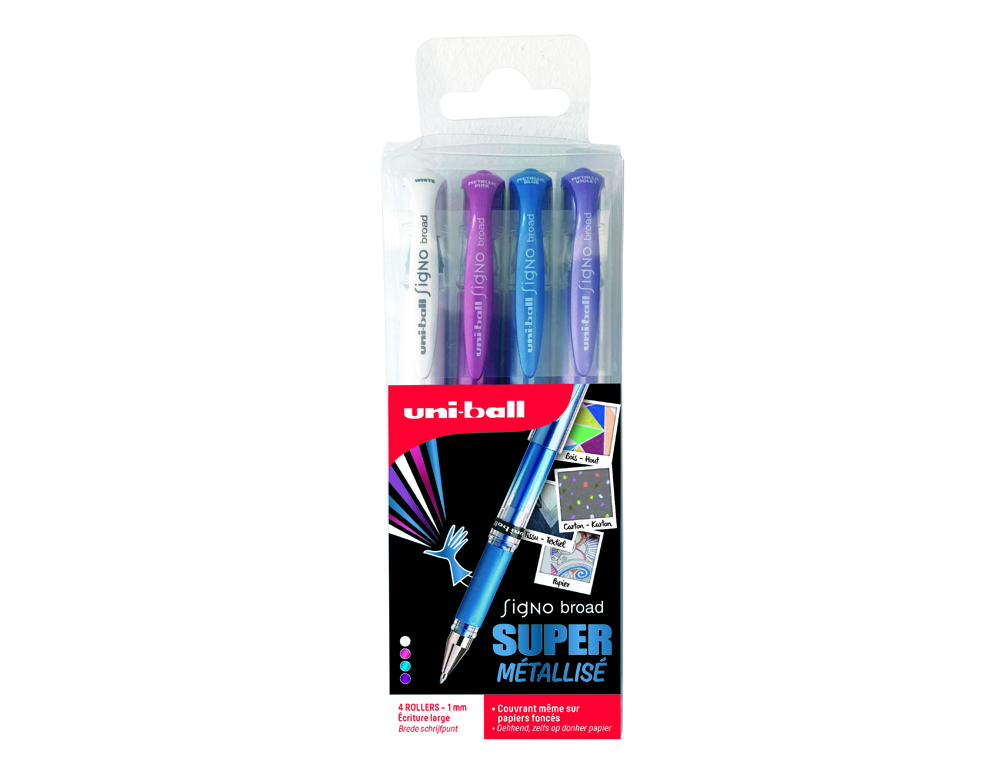 POCHETTE UNIBALL SIGNO ROLLER ENCRE GEL ECRITURE LARGE      BROAD CREATIF OR / ARGENT /   BLANC / BRONZE 4 UNITES