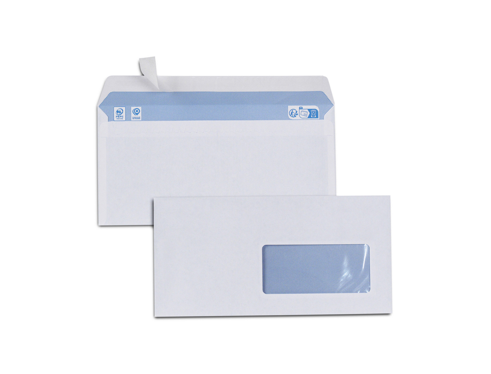 ENVELOPPES BLANCHES DL 80G F45ADHESIVES PEFC ECO 110X220MM  BOITE DE 500 UNITES