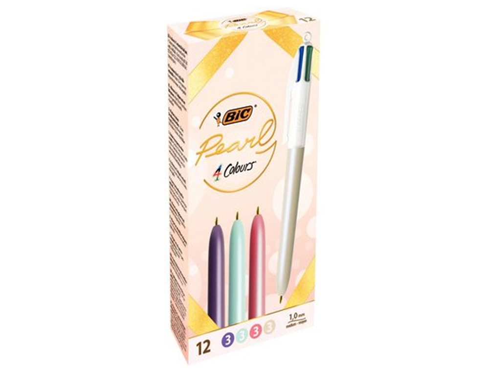 STYLO BILLE BIC 4 COULEURS PEARL PM 1MM COLORIS ASSORTIS BOITE DE 12 UNITES