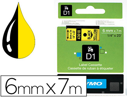 RUBAN TITREUSE DYMO 1000/5500 6MMX7M COLORIS IMPRESSION NOIR/JAUNE