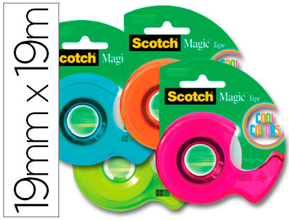 DVIDOIR SCOTCH COOL COLORS COLORIS VERT BLEU ROSE ORANGE + 1 RUBAN ADHSIF MAGIC 19MMX19M