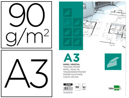 BLOC PAPIER CALQUE LIDERPAPEL ENCOLL A3 297X420MM 50 FEUILLES 90G/M2