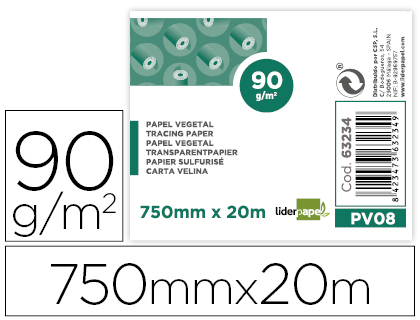 PAPIER CALQUE LIDERPAPEL 75CMX20M 90G ROULEAU