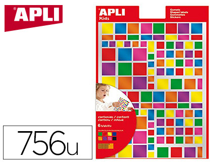 GOMMETTE APLI KIDS CARRE PERMANENTE COLORIS MTAL ASSORTIS 160X216MM POCHETTE 756 UNITS