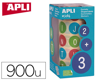 GOMMETTE APLI KIDS ENLEVABLE RONDE 20MM ABC MAJUSCULES MULTICOLORES ROULEAU 900 UNITS