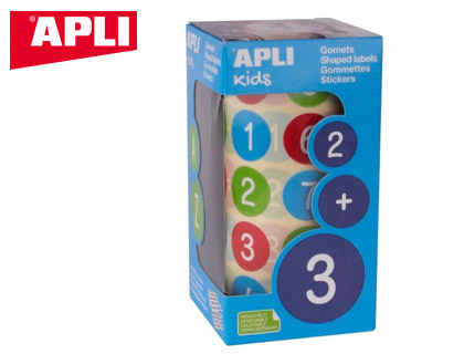 GOMMETTE APLI KIDS ENLEVABLE RONDE 20MM 123 MAJUSCULES MULTICOLORES ROULEAU 900 UNITS