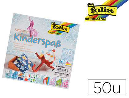 FEUILLE PAPIER FOLIA PLIAGE 80G/M2 150X150MM POUR ENFANTS 10 MOTIFS ASSORTIS PAQUET 50 UNITS