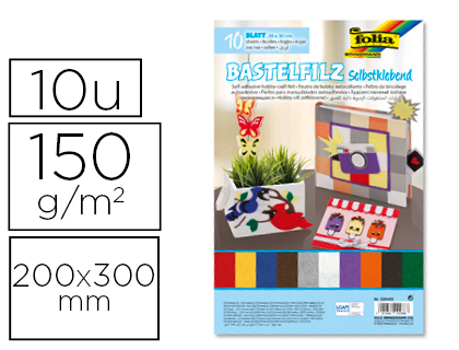 FEUTRINE ADHSIVE FOLIA 20X30CM 150G COLORIS ASSORTIS PAQUET 10 UNITS