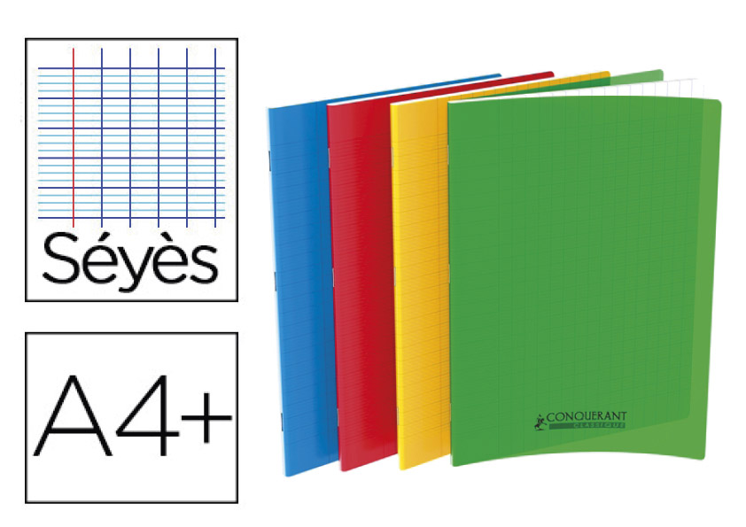 CAHIER AGRAF CONQURANT CLASSIQUE COUVERTURE POLYPROPYLNE A4+ 24X32CM 48 PAGES 90G SYS COLORIS ASSORTIS