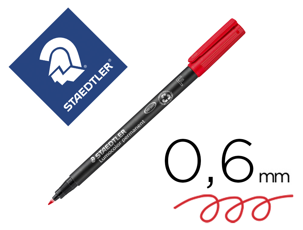 STYLO-FEUTRE STAEDTLER LUMOCOLOR PERMANENT POINTE FINE 0.6MM MULTI-SUPPORTS SCHAGE IMMDIAT RSISTANT EAU COLORIS ROUGE