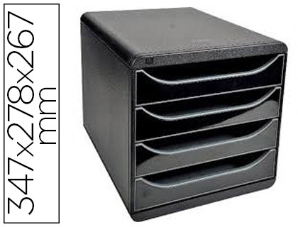 MODULE CLASSEMENT EXACOMPTA BIG BOX 4 TIROIRS OUVERTS MONOBLOC ULTRA RIGIDE 347X278X267MM COLORIS NOIR/NOIR GLOSSY