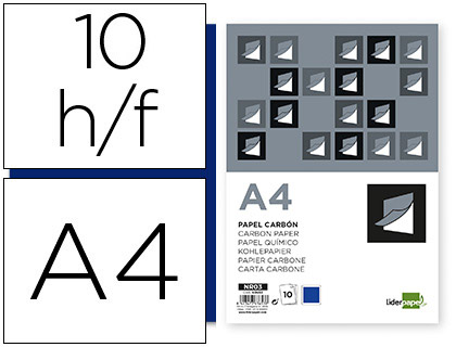 PAPIER CARBONE LIDERPAPEL FILM BLEU FORMAT A4 BOTE DE 10 FEUILLES