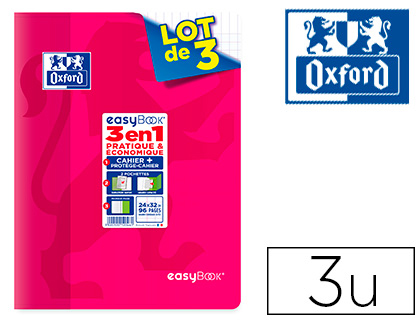 CAHIER AGRAF OXFORD EASYBOOK A4+ 24X32CM 96 PAGES 90G SYS COLORIS ASSORTIS LOT DE 3 UNITS