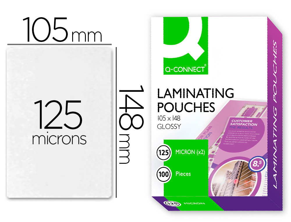 POCHETTE PLASTIFICATION Q-CONNECT  CHAUD CONOMIQUE FORMAT A6 105X148MM 125 MICRONS BOTE DE 100 UNITS