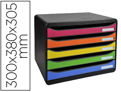 MODULE CLASSEMENT EXACOMPTA BIG BOX 5 TIROIRS A4+  L'ITALIENNE SUPERPOSABLE BUTE 270X355X271MM COLORIS ARLEQUIN