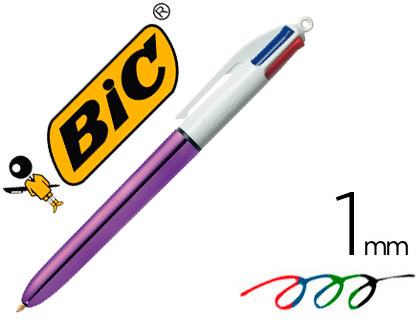 STYLO-BILLE BIC 4 COULEURS SHINE POINTE 1MM CRITURE MOYENNE CORPS VIOLET MTALLIS BRILLANT