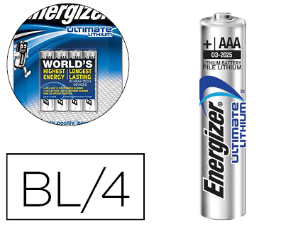 PILE ENERGIZER AAA ULTIMATE LITHIUM AAA BLISTER 4 UNITS