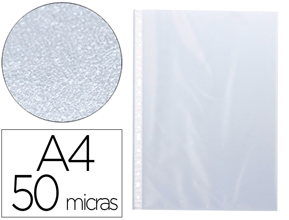 POCHETTE Q-CONNECT POLYPROPYLNE GRAIN 5/100E PERFORE ANTISTATIQUE A4 SACHET 10 UNITS