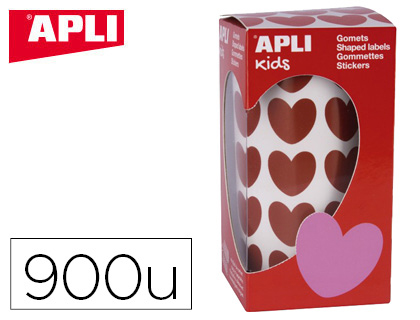 GOMMETTE APLI KIDS MOTIF COEUR 20X18MM COLORIS ROUGE ROULEAU 30 FEUILLES BOTE 900 UNITS