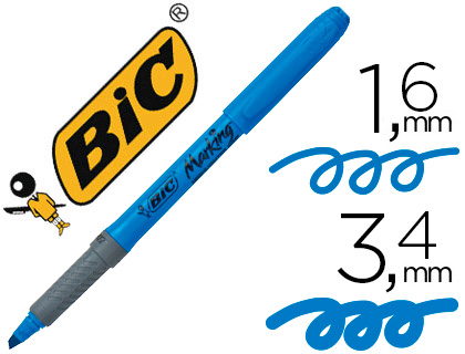 SURLIGNEUR BIC GRIP CAOUTCHOUC POINTE BISEAUTE COLORIS BLEU