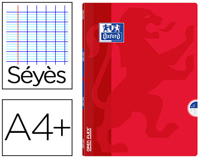 CAHIER AGRAF OXFORD OPENFLEX A4+ 24X32CM 96 PAGES 90G SYS COLORIS ROUGE