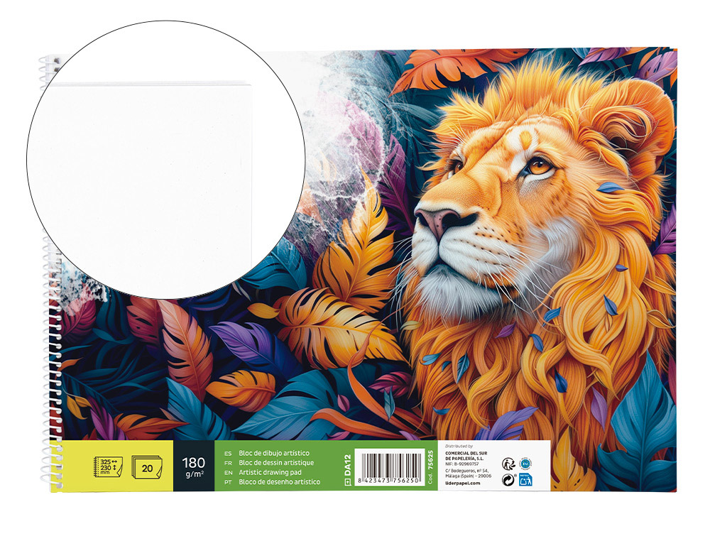 BLOC LIDERPAPEL PAPIER DESSIN ARTISTIQUE SPIRALE SANS ENCADREMENT 180G/M2 FORMAT A4+ 230X325MM 20F