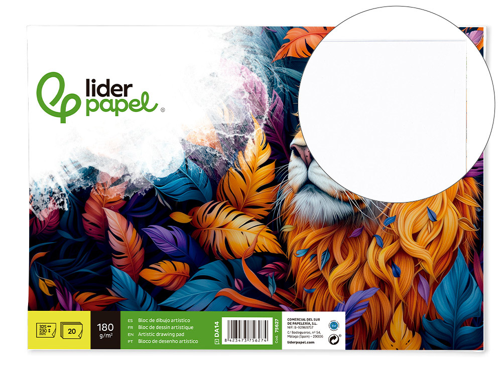 BLOC LIDERPAPEL PAPIER DESSIN ARTISTIQUE ENCOLL SANS ENCADREMENT 180G/M2 FORMAT A4+ 230X325MM 20F