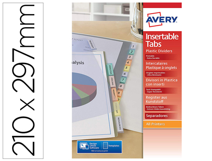 INTERCALAIRE AVERY POLYPROPYLNE 12 POSITIONS A4 PERFOR CO LORIS TRANSPARENT