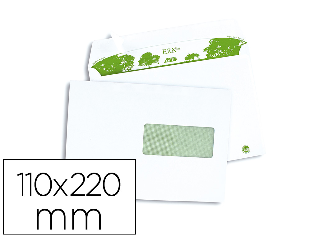 ENVELOPPE GPV DL 110X220MM 80G AUTO-ADHSIVE GREEN FENTRE  45X100MM BLANCHE BOTE 500 UNITS