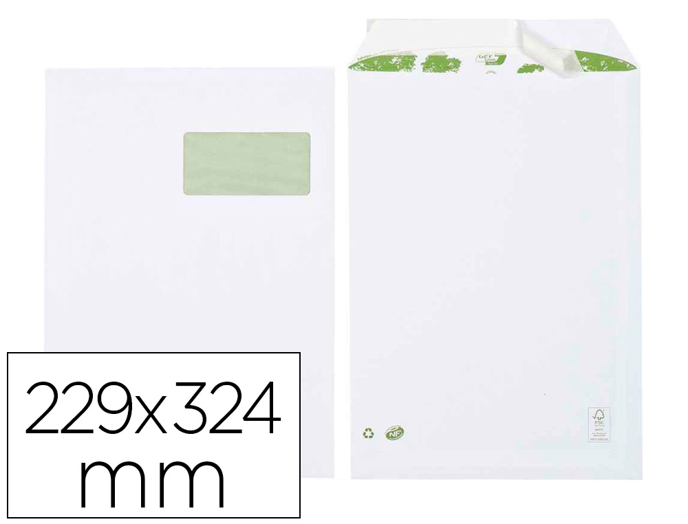 POCHETTE GPV BLANCHE RECYCLE 90G C4 229X324MM FENTRE 50X110MM BOTE 250 UNITS