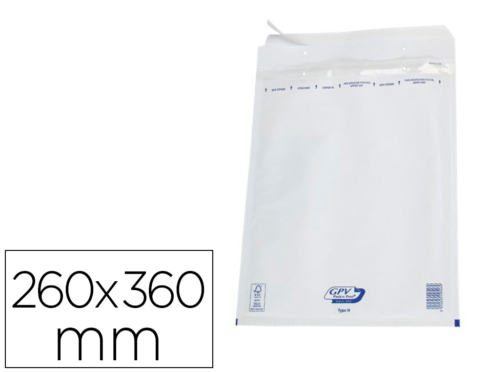 POCHETTE GPV BULLES AIR KRAFT BLANC 75G 260X360MM H BOTE 100 UNITS