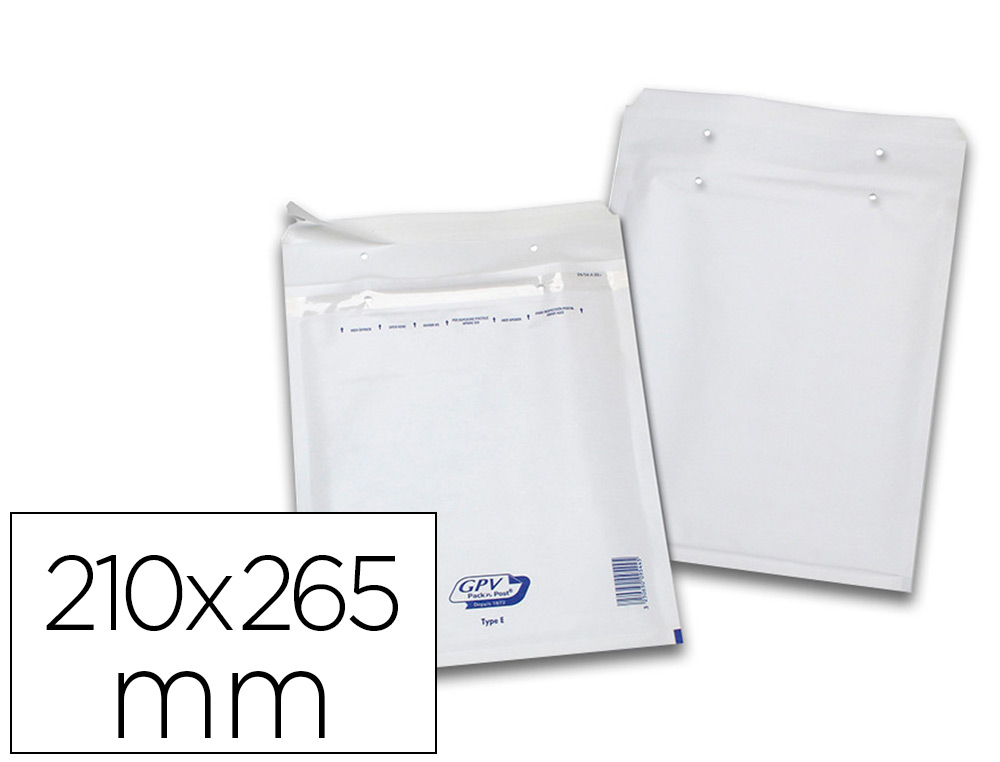 POCHETTE GPV BULLES AIR KRAFT BLANC 75G 210X265MM E BOTE 100 UNITS