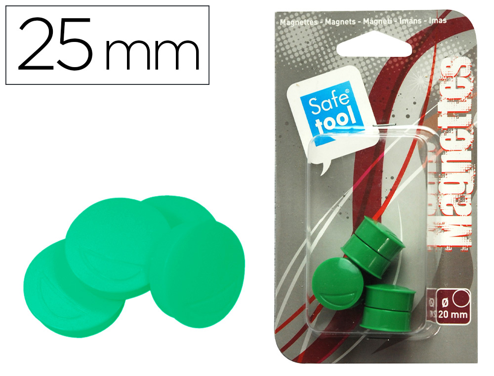 AIMANT SAFETOOL ROND AFFICHER SIGNALER DIAMTRE 25MM COLORIS VERT BLISTER 5 UNITS