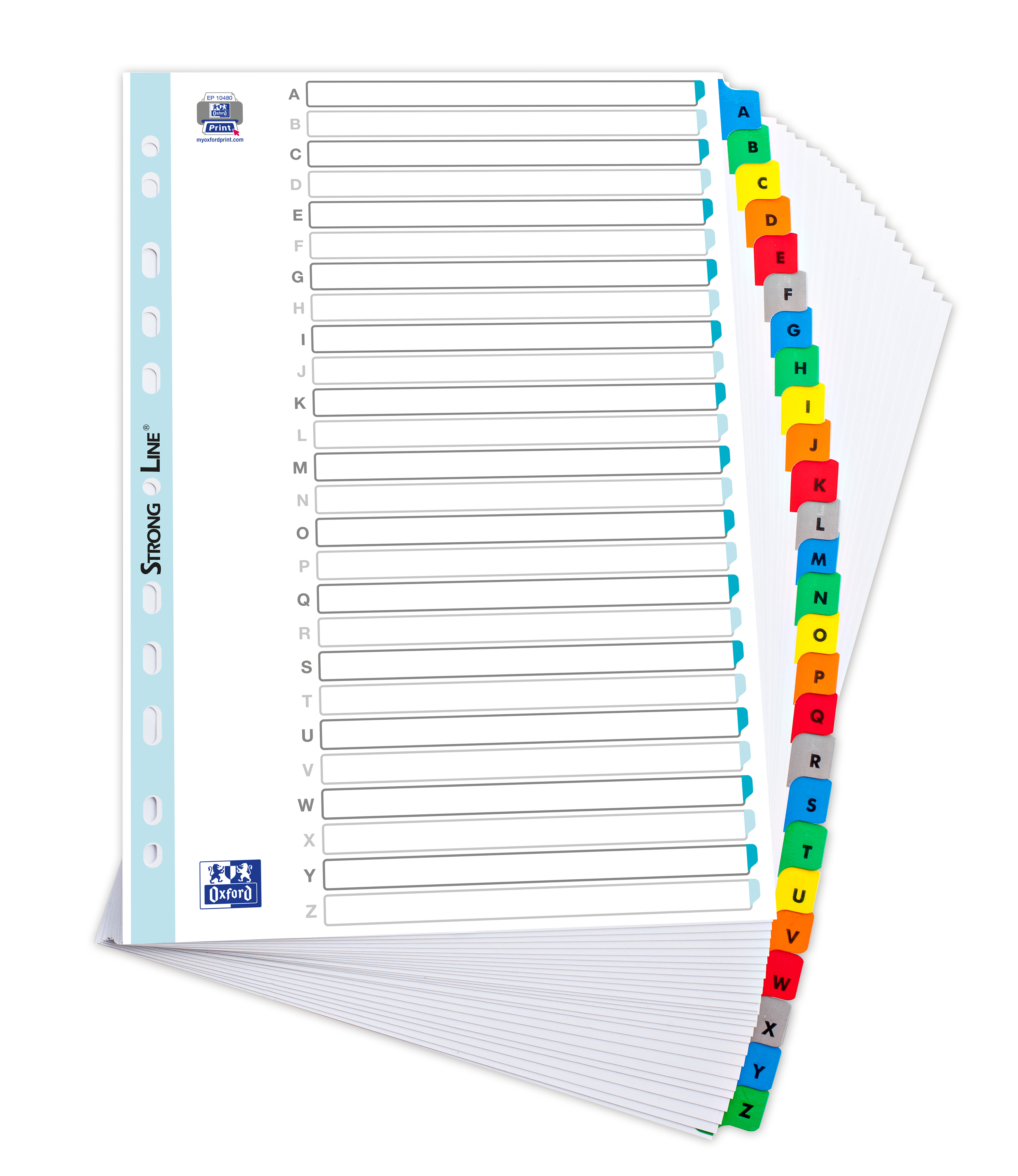 INTERCALAIRE ELBA MYLAR CARTON FORT 170G ALPHABTIQUE 26 TOUCHES A-Z A4 ONGLETS RECTO/VERSO COLORIS ASSORTIS