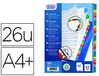 INTERCALAIRE ELBA MYLAR CARTON RSISTANT 160G ALPHABTIQUE 26 TOUCHES A4+ PAGE DE GARDE INSCRIPTIBLE COLORIS ASSORTIS