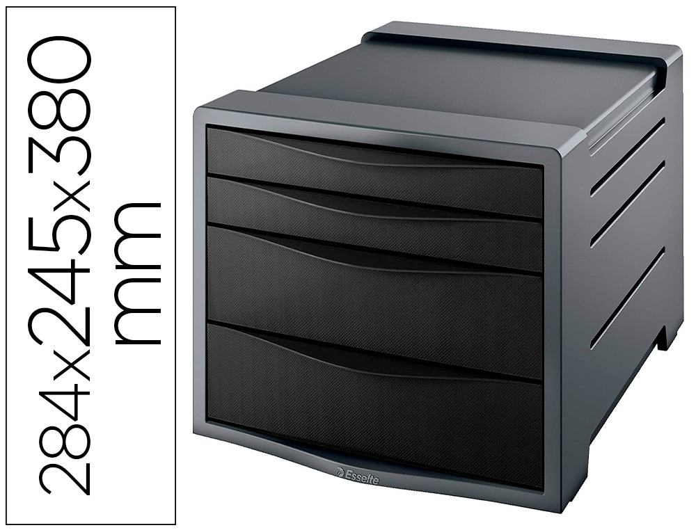 MODULE CLASSEMENT ESSELTE VIVIDA 4 TIROIRS POLYSTYRNE ROBUSTE 285X245X380MM SUPERPOSABLE BUTES ARRT COLORIS NOIR