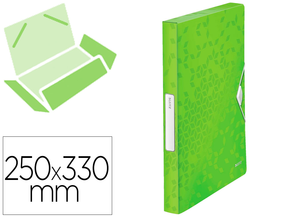 BOTE CLASSEMENT LEITZ WOW POLYPROPYLNE 250X330MM DOS 30MM FERMETURE LASTIQUE TIQUETTE COLORIS VERT