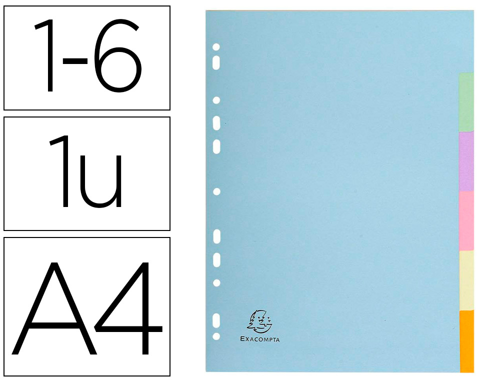 INTERCALAIRE EXACOMPTA FOREVER CARTE RECYCLE 170G 6 TOUCHES A4 TEINTES PASTEL