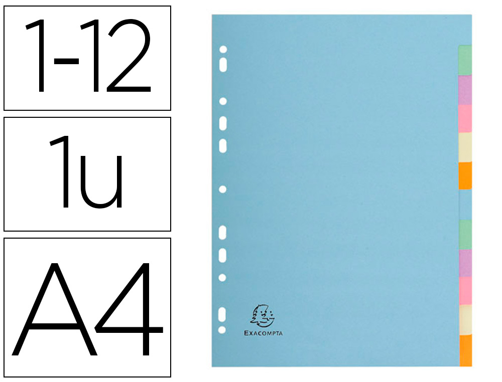 INTERCALAIRE EXACOMPTA FOREVER CARTE RECYCLE 170G 12 TOUCHES A4 TEINTES PASTEL