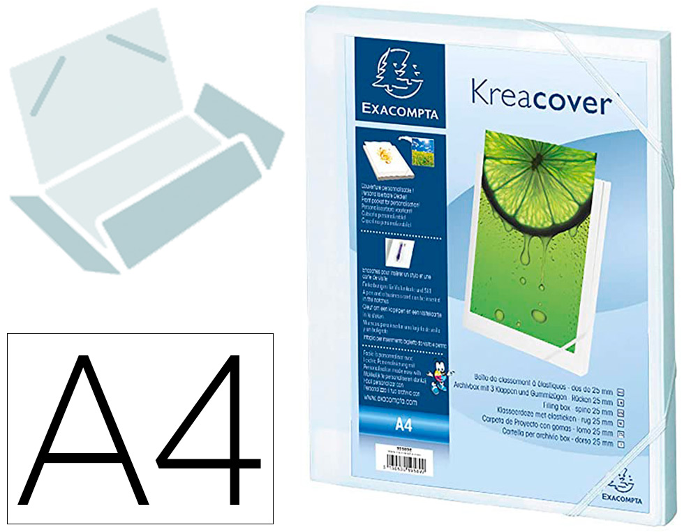 BOTE CLASSEMENT EXACOMPTA KREACOVER POLYPROPYLNE OPAQUE 7/10E COUVERTURE PERSONNALISABLE DOS 25MM COLORIS BLANC