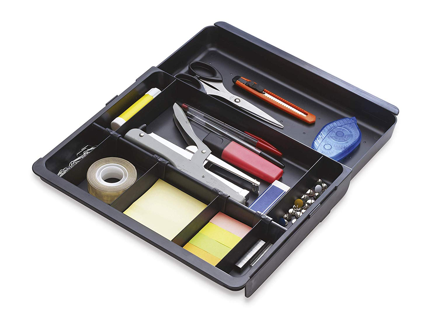 ORGANISATEUR TIROIR EXACOMPTA DRAWINSERT COBLACK POLYSTYRNE COULISSANT 4 AILETTES AMOVIBLES 298X246X36MM COLORIS NOIR