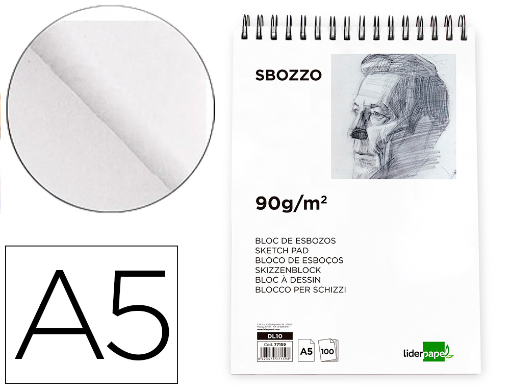 BLOC SPIRALE LIDERPAPEL ESQUISSES UNI 90G/M2 A5 100F
