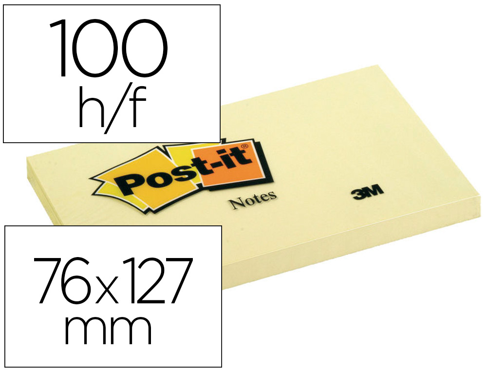 BLOC-NOTES POST-IT 76X127MM 100F/BLOC REPOSITIONNABLES    COLORIS JAUNE LOT 16 BLOCS +  4 GRATUITS