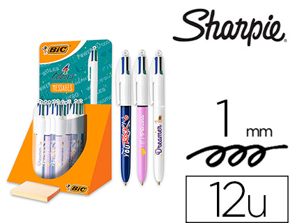 STYLO-BILLE BIC 4 COULEURS CLASSIQUES POINTE MOYENNE 1MM RETRACTABLE RECHARGEABLE      DECOR MESSAGE HUMORISTIQUE