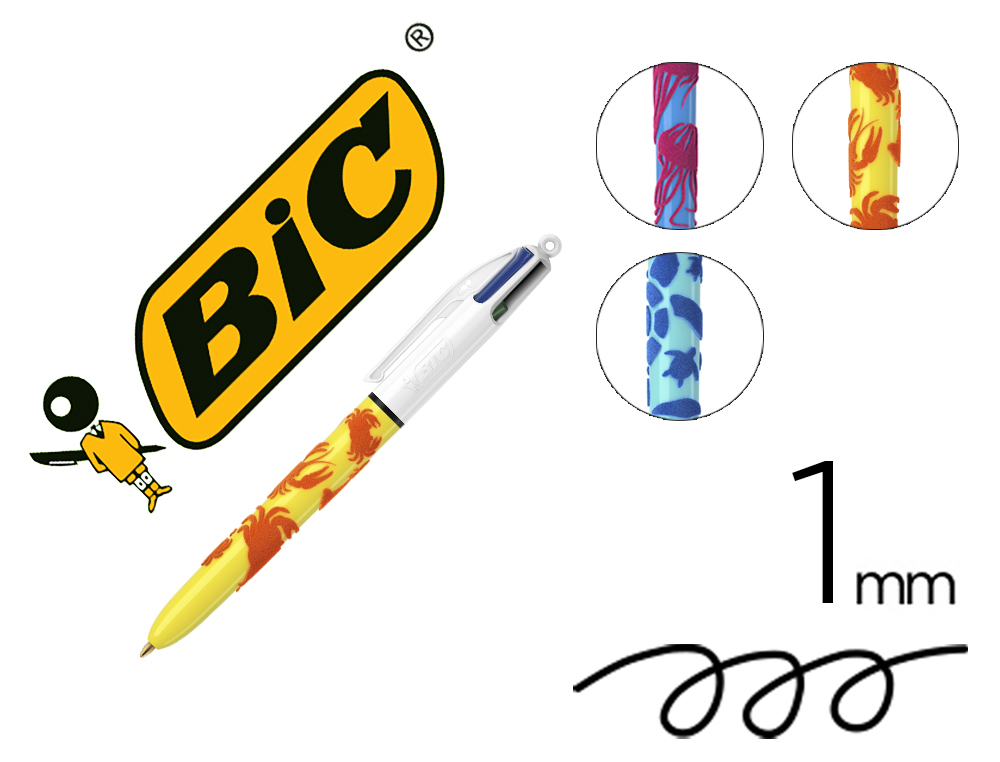 STYLO-BILLE BIC 4 COULEURS CLASSIQUES POINTE MOYENNE 1MM RETRACTABLE RECHARGEABLE      CORPS EFFET VELOURS COFFRET 3