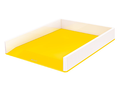CORBEILLE COURRIER LEITZ WOW DUAL POLYSTYRENE SUPERPOSABLE LARGE OUVERTURE AVANT         CAPACITE 300F COLORIS JAUNE