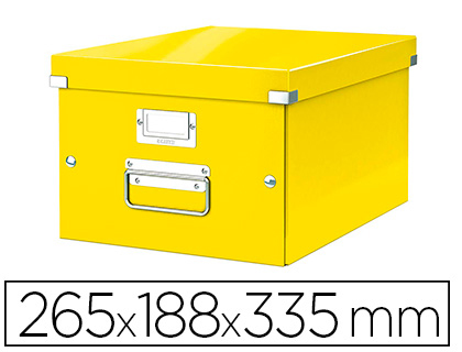 BOITE RANGEMENT LEITZ CLICKANDSTORE WOW CARTON LAMINE BRILLANT A4 265X188X335MM PORTE-ETIQUETTE COLORIS JAUNE