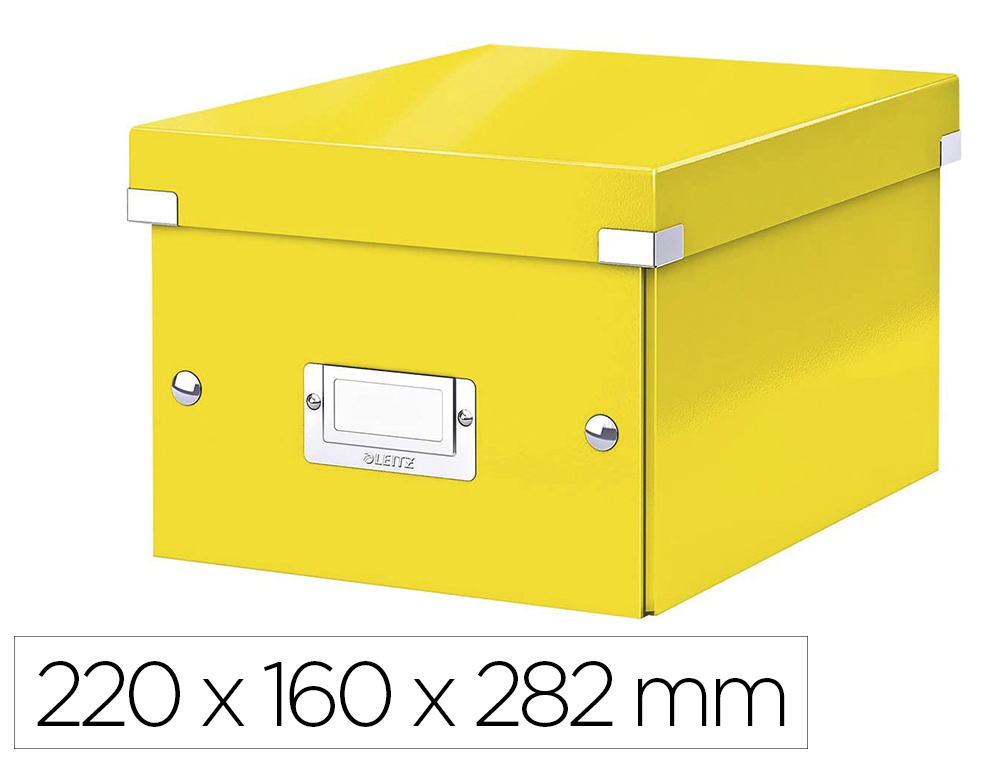 BOITE RANGEMENT LEITZ CLICKANDSTORE WOW CARTON LAMINE A5+ 220X160X282MM PORTE-ETIQUETTE PLIABLE COLORIS JAUNE